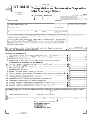 Staple Forms Here CT 184 M Amended Return Employer Identification Number New York State Department of Taxation and Finance Trans