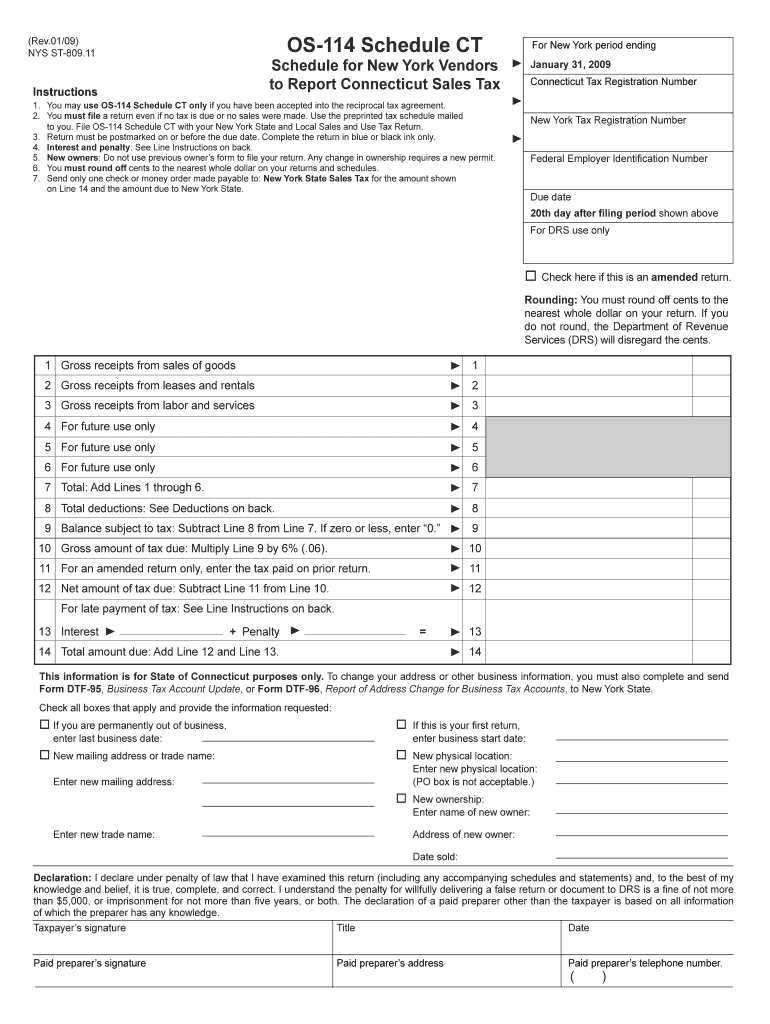 You May Use OS 114 Schedule CT Only If You Have Been Accepted into the Reciprocal Tax Agreement Tax Ny  Form