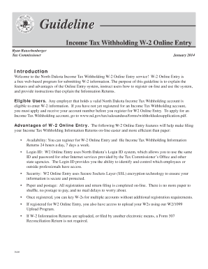 Income Tax Withholding W 2 Online Entry Guideline Nd  Form