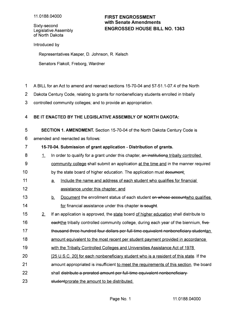 04000 Sixty Second Legislative Assembly of North Dakota Introduced by Senators Cook, Grindberg, J  Legis Nd  Form