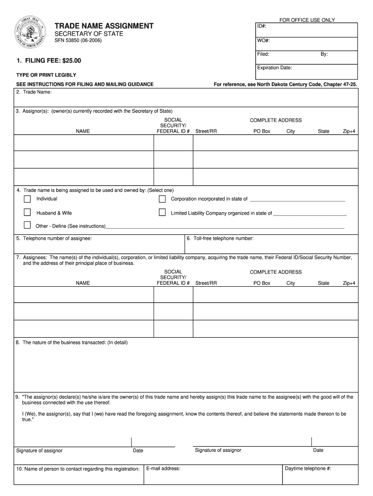 TRADE NAME ASSIGNMENT  Nd  Form