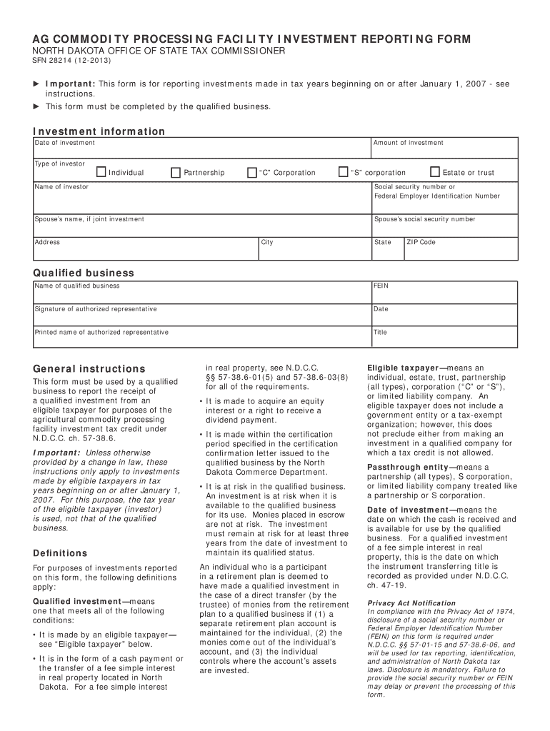 Ag Commodity Processing Facility Investment Reporting Form Nd