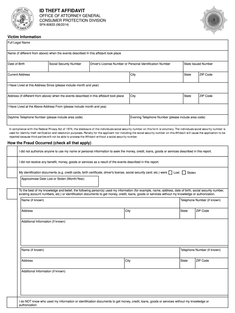 ID Theft Affidavit Printable  Form