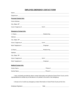 Daycare Emergency Contact Form