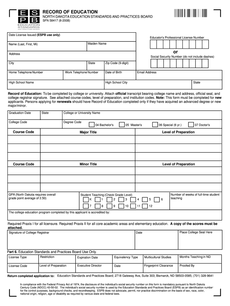 RECORD of EDUCATION or  Nd  Form