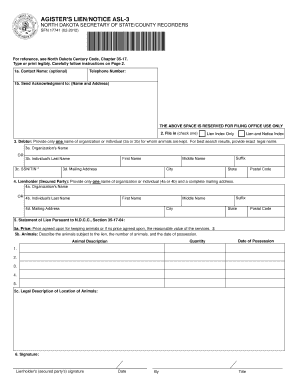 Agister's Lien Form