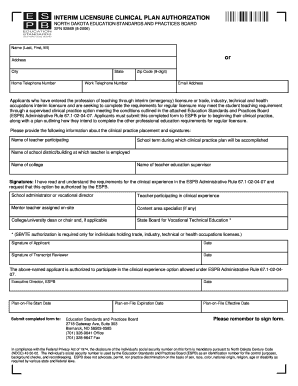 INTERIM LICENSURE CLINICAL PLAN AUTHORIZATION or Nd  Form