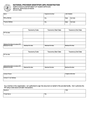 NATIONAL PROVIDER IDENTIFIER NPI REGISTRATION Nd  Form