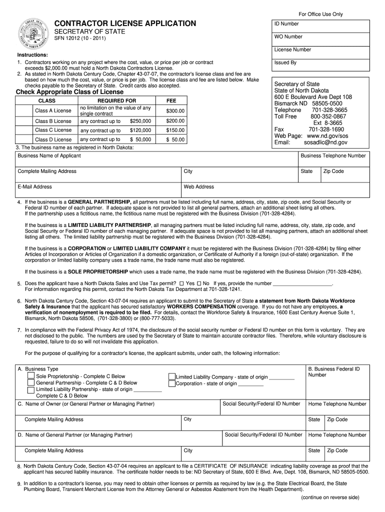  Nd Contractors License Application 2011-2024