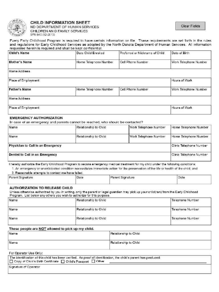 Sfn 845  Form