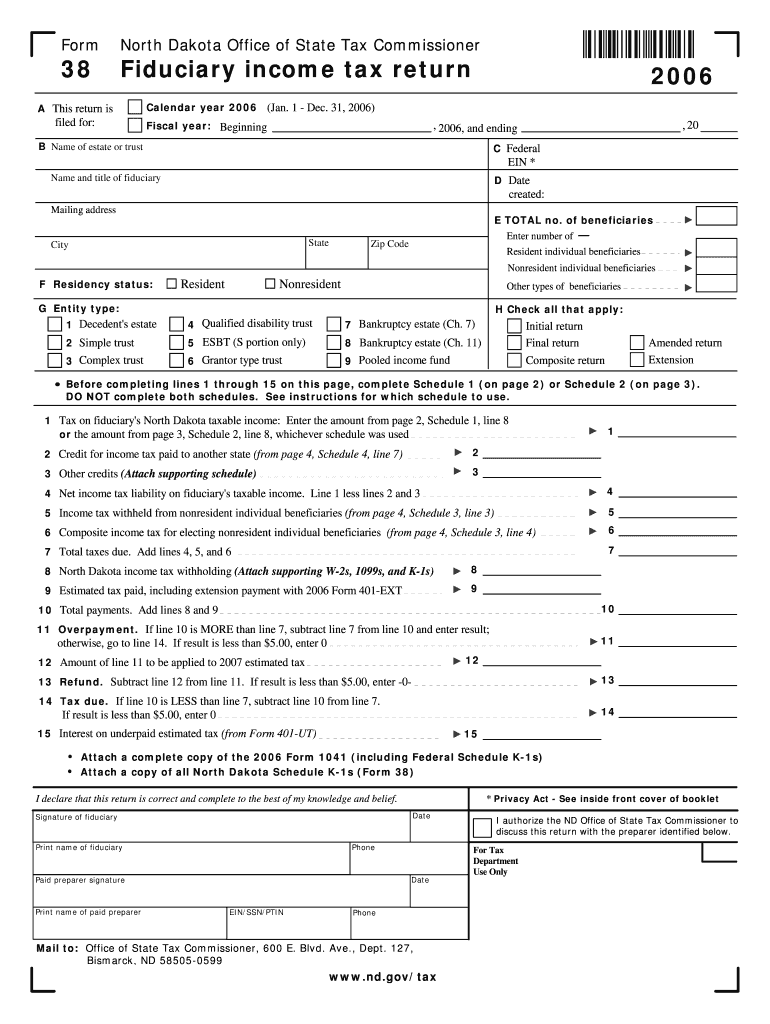 Form 38 Fiduciary Income Tax Return Nd