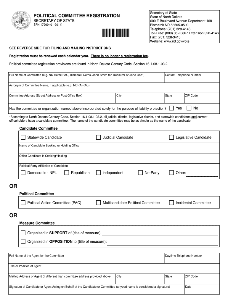 17909 11 09 Political Committee Registration Xft Nd  Form