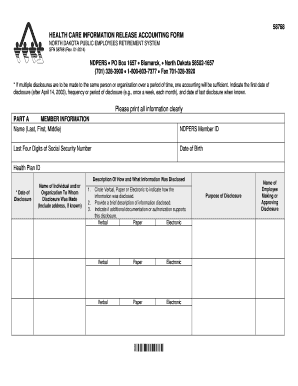 Health Care Information Release Accounting Form State of North Nd