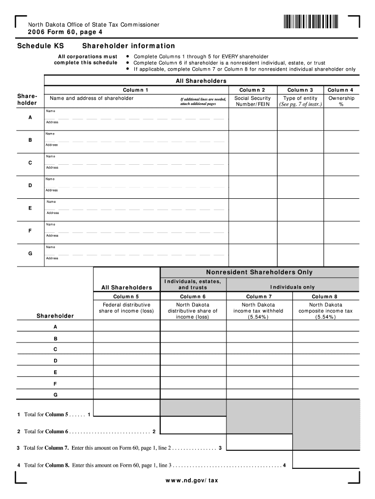 Schedule KS for Form 60 S Corporation Income Tax Return Nd