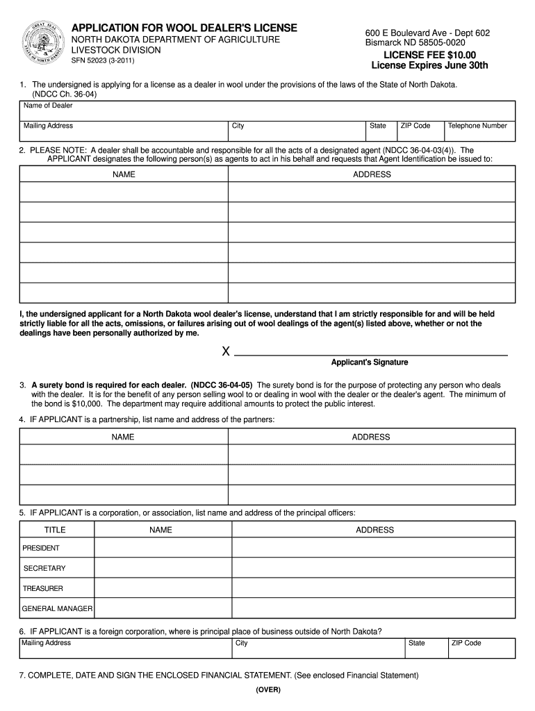 APPLICATION for WOOL DEALER'S LICENSE  Nd  Form