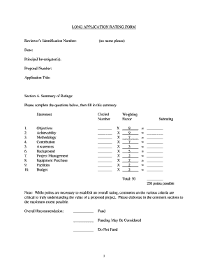Peer Review Long Application Rating Form Nd