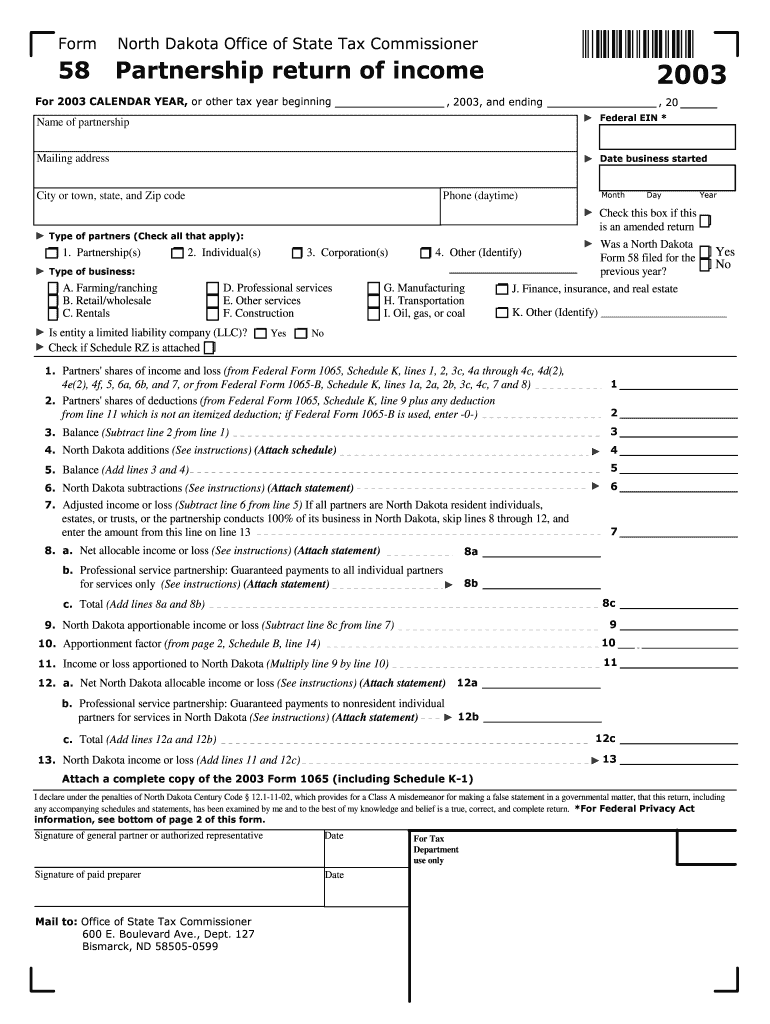 Form 58 Partnership Return of Income Nd