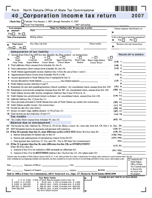 Form 40 Corporation Income Tax Return Form 40 Corporation Income Tax Return Nd