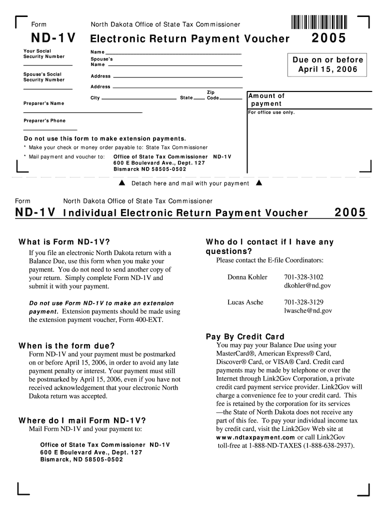 Form ND 1V Electronic Return Payment Voucher Nd