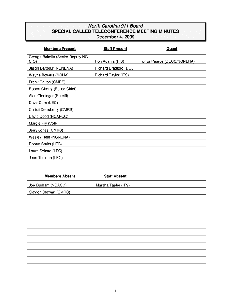 North Carolina 911 Board SPECIAL CALLED NC 911 Board Nc911 Nc  Form