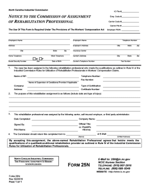 North Carolina Workers Comp Form 25n