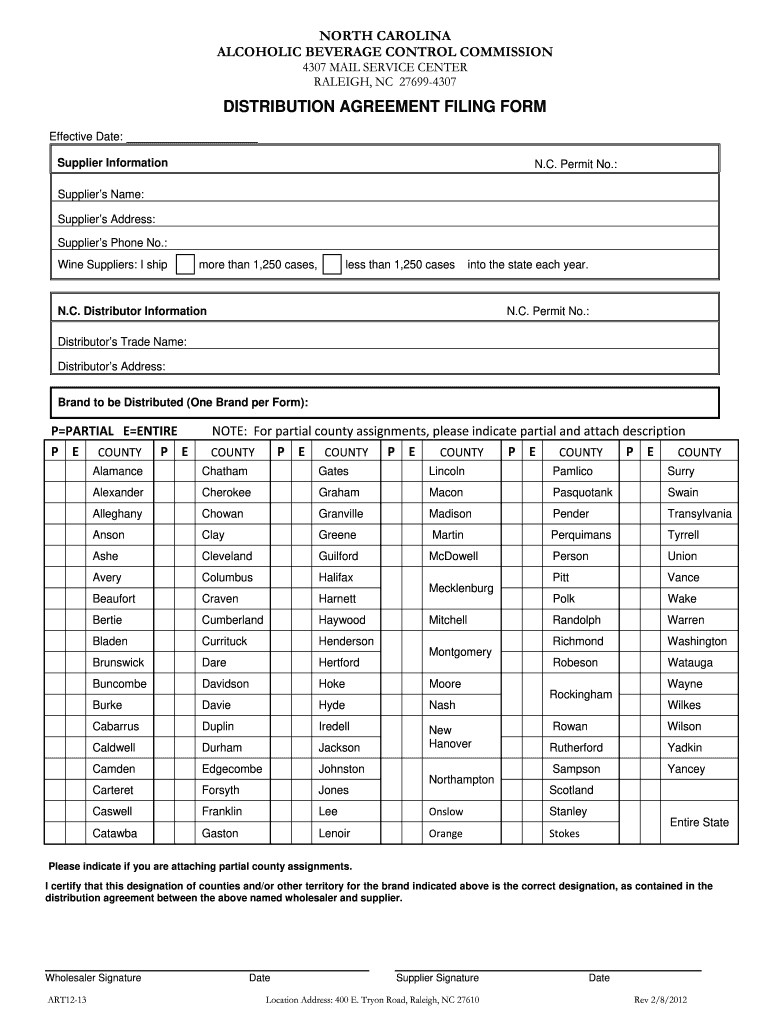 Nc Distribution Form