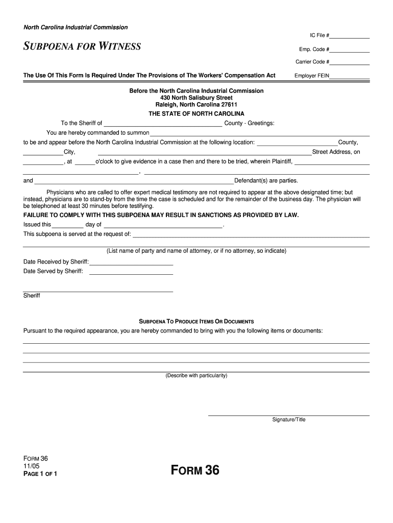  Nc Subpoena Form 2005