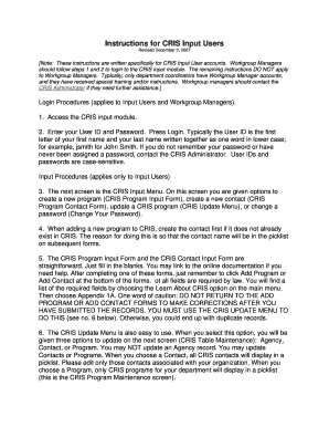 Instructions for CRIS Input Users Osbm Nc  Form