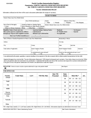 North Carolina School Entrance Health Form