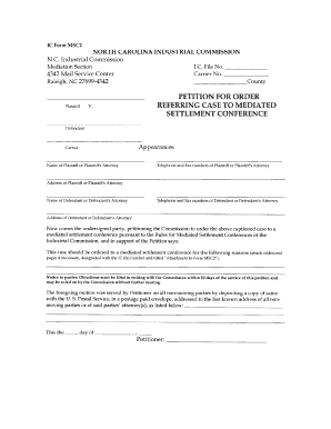 Form MSC2 North Carolina Industrial Commission Ic Nc