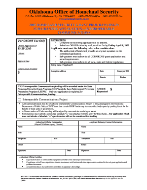 HOMELAND SECURITY GRANT PROGRAM HSGP SUB GRANTEE APPLICATION INTEROPERABLE COMMUNICATIONS Ok  Form