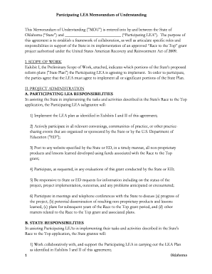 A1 10 Participating LEA Memorandum of Understanding Ok  Form