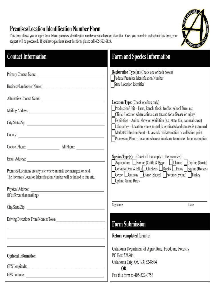 Oklahoma Premise ID  Form