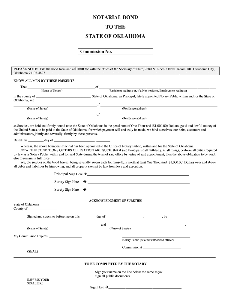  Oklahoma Notary Bond 2009-2024