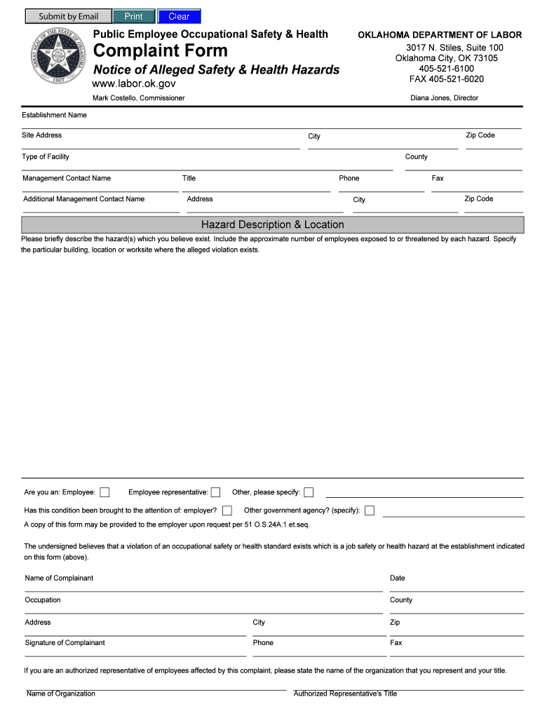 Submit by Email Print Clear OKLAHOMA DEPARTMENT of LABOR 3017 N Ok  Form