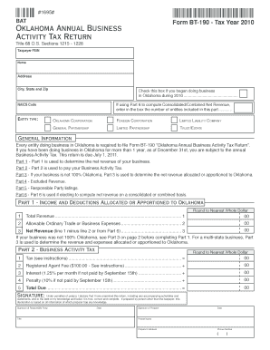 Oklahoma Bt 190  Form