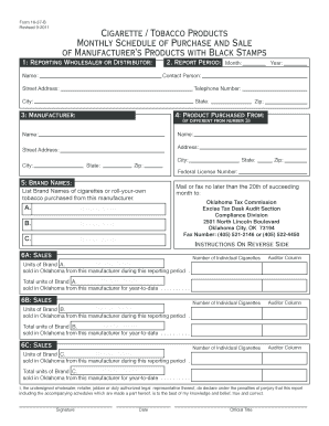 Cigarette Tobacco Products Monthly Schedule of Purchase and Tax Ok  Form