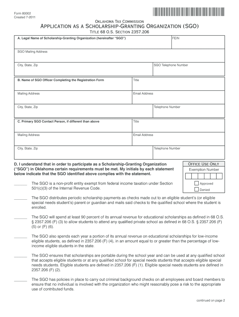 Application for Scholarship Granting Organization Sgo Form