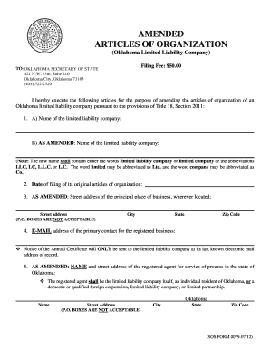 Amended Articles of Organization Oklahoma  Form