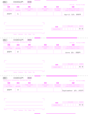 000 0500109 ITE Oklahoma Individual Estimated Tax First Quarter OW 8 ES Revised 10 a for Tax Year B Quarter C Taxpayer&#039;s SS  Form