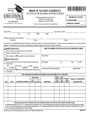 Proof of Teaching Form for Oklahoma