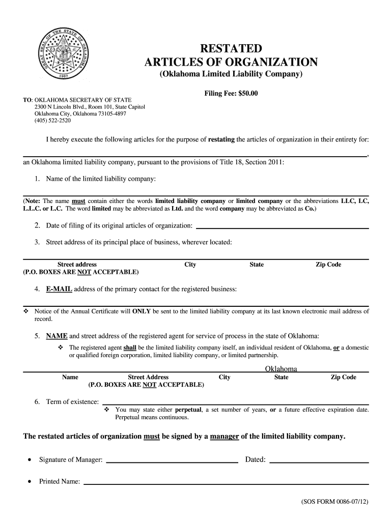 Articles of Organization  Form