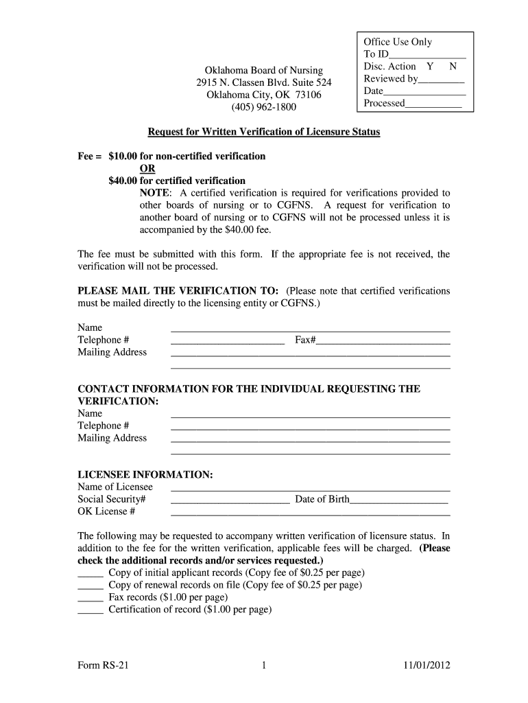 Form RS 21 0208 1 Oklahoma Board of Nursing 2915 N    Ok