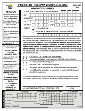 Oklahoma Lottery Claim Form