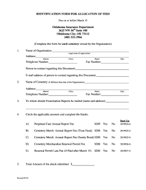  Oklahoma Insurance Department Identification Forms for Allocation of Fees 2010