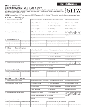 Oklahoma Individual W 2 Data Sheet Form