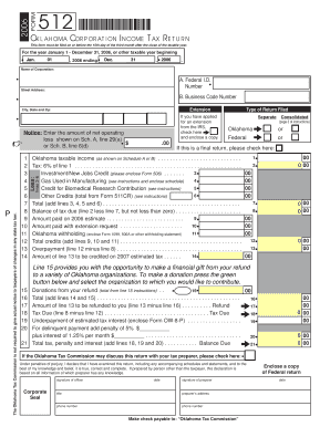 Oklahoma Corporation Income Tax Return Tax Ok  Form