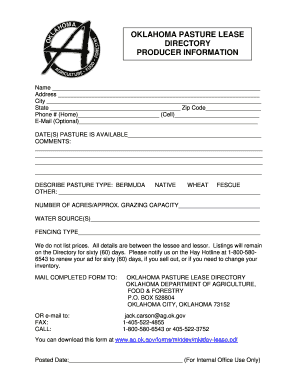 Oklahoma Pasture Lease Agreement Form