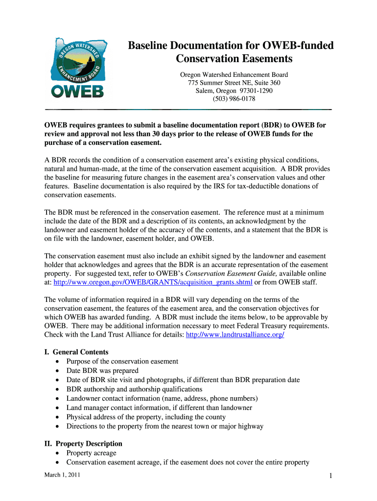 Baseline Documentation for OWEB Funded Conservation Easements  Oregon  Form
