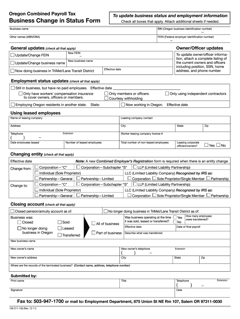 Oregon Change of Status Form